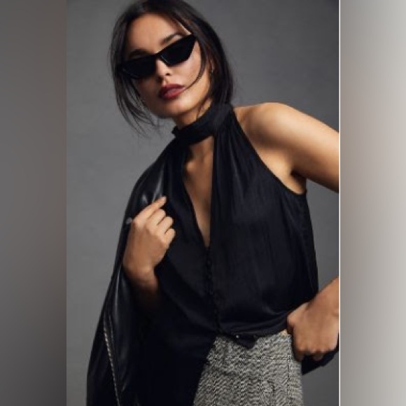 Anthropologie Black Cutout Halter Top - Picture 1 of 1